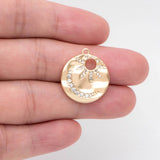 4pcs CZ Paved Sun and Moon Charms, 18K Plated Brass, Disk Pendants