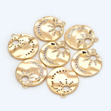 4pcs CZ Paved Sun and Moon Charms, 18K Plated Brass, Disk Pendants