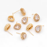 4pcs CZ Paved Teardrop Ear Posts, 18K Plated Brass, Water Drop Stud Earrings