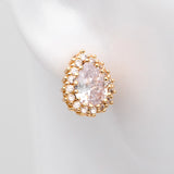 4pcs CZ Paved Teardrop Ear Posts, 18K Plated Brass, Water Drop Stud Earrings