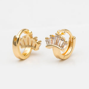 CZ Paved Tiny Crown Hoop Earrings, 9mm, Cartilage Hoop