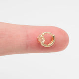CZ Paved Tiny Crown Hoop Earrings, 9mm, Cartilage Hoop