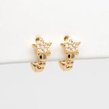 CZ Paved Tiny Star Hoop Earrings, 18K Plated Brass