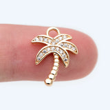 4pcs CZ Paved Tree Charms 16x12mm, 18K Plated Brass Coconut Palm Pendants