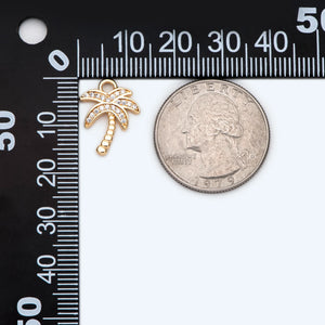 4pcs CZ Paved Tree Charms 16x12mm, 18K Plated Brass Coconut Palm Pendants
