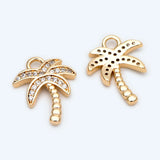 4pcs CZ Paved Tree Charms 16x12mm, 18K Plated Brass Coconut Palm Pendants