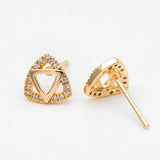 CZ Paved Triangle Earrings 8mm, 18K Plated, Stud Earrings
