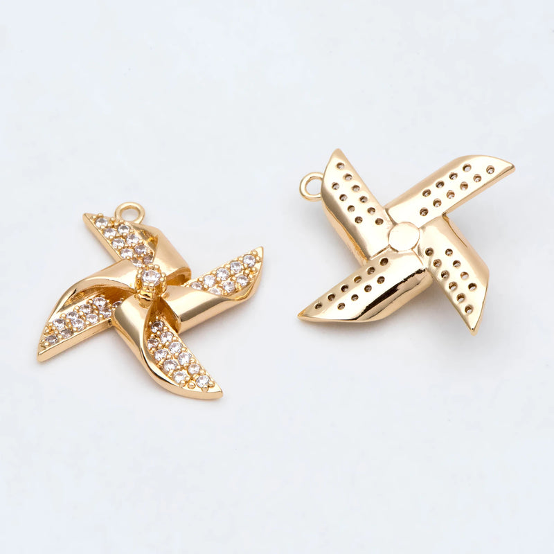4pcs CZ Paved Windmill Charm Pendant DIY Jewelry Making Supply (GB-2999)