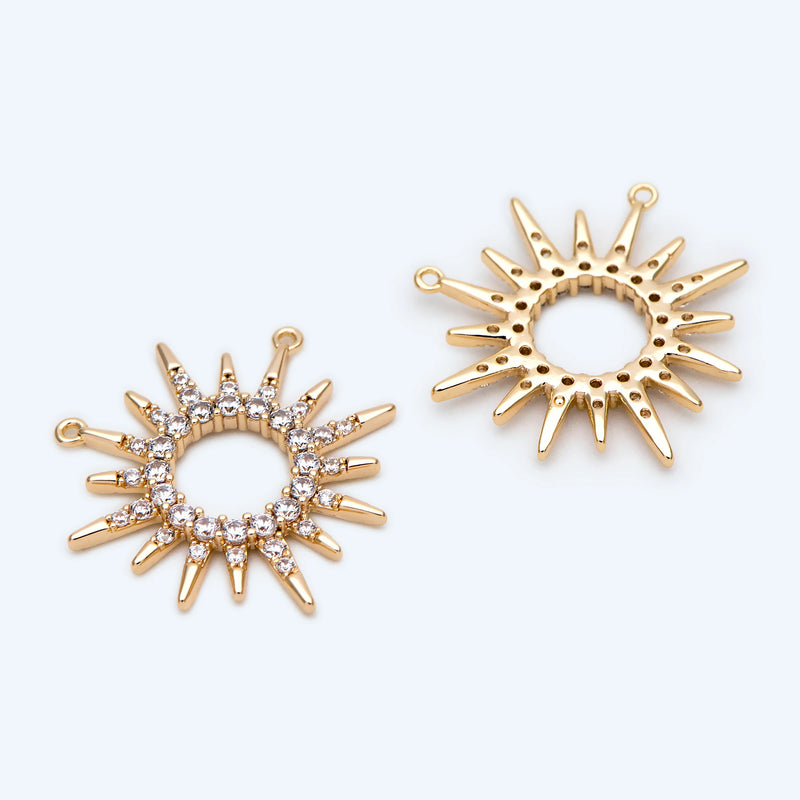 4pcs CZ Sun Charm Real Plated Brass Jewelry Supply