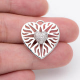 4pcs CZ Paved Heart Pendants 21.5mm, Rhodium Plated Brass, DIY Jewelry Making