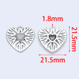 4pcs CZ Paved Heart Pendants 21.5mm, Rhodium Plated Brass, DIY Jewelry Making