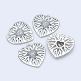 4pcs CZ Paved Heart Pendants 21.5mm, Rhodium Plated Brass, DIY Jewelry Making