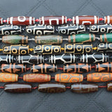 Mixed Dzi Agate Beads 4pcs Assorted Patterns 12-15X38-40mm
