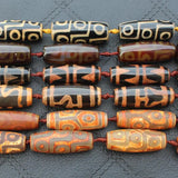 Mixed Dzi Agate Beads 4pcs Assorted Patterns 12-15X38-40mm