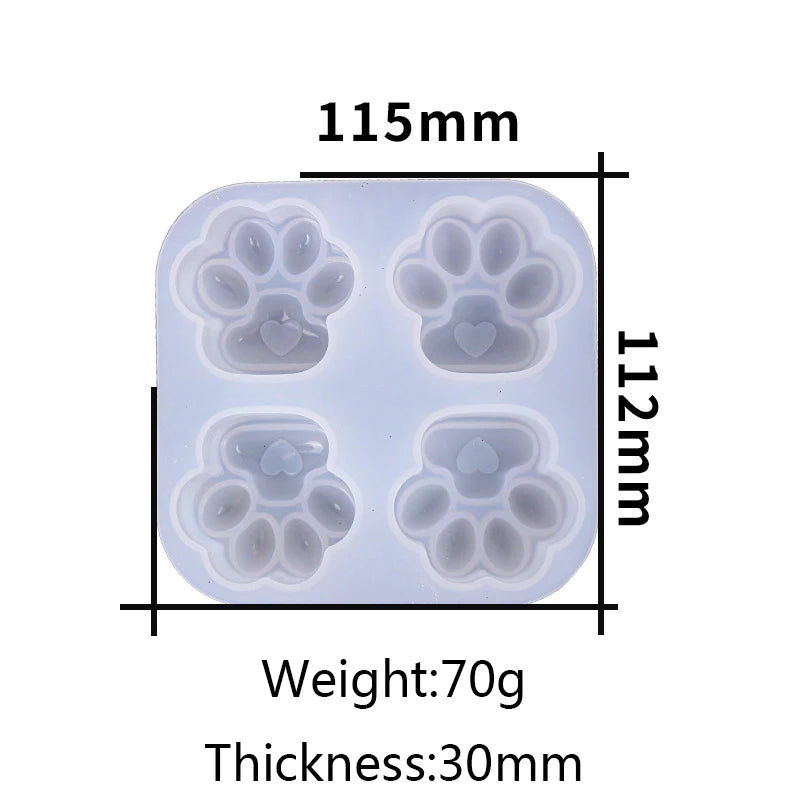 4pcs Cat Paw Epoxy Resin Mold Keychain Silicone Mould