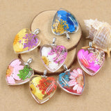 4pcs Heart Dried Flower Sunflower Gypsophila Pendants DIY Silver Making Findings