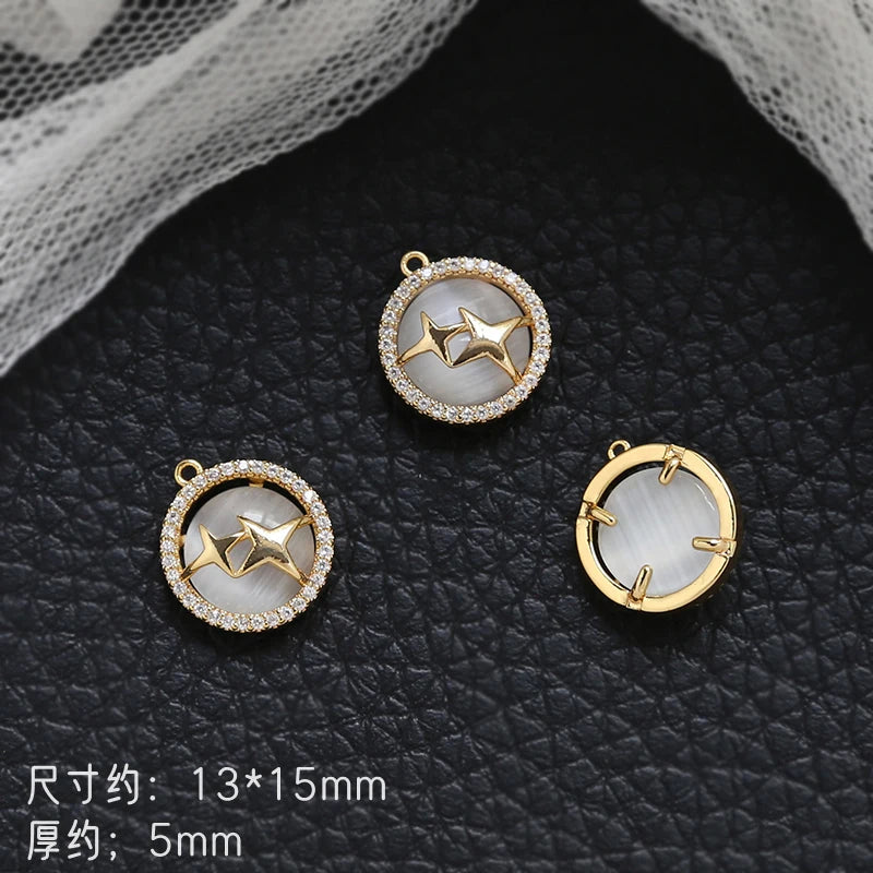 4pcs Copper Plated Zirconium Opal Pendant DIY Jewelry Charms
