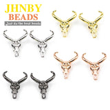4pcs Cow's Skull Copper Spacer Micro Pave Zircon Charms Beads