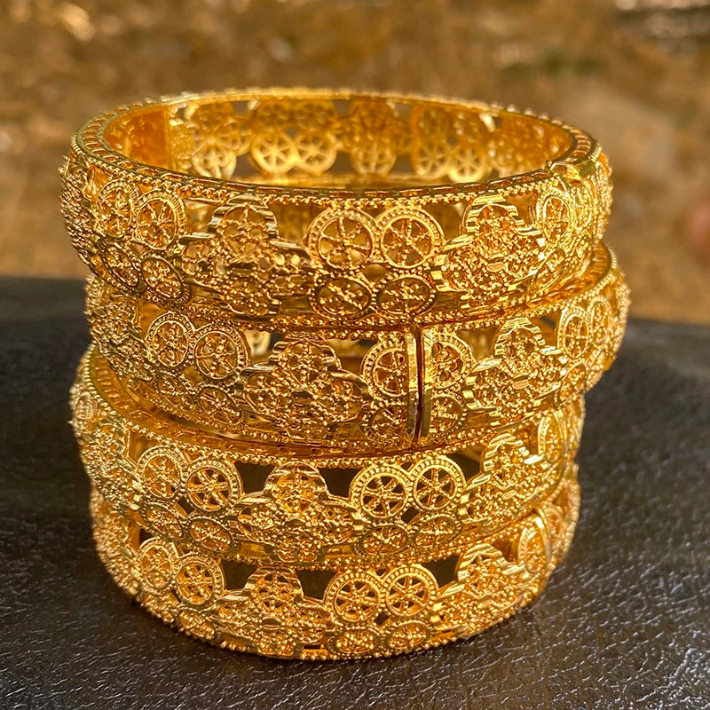 4pcs Dubai Bangles for Women 24k Islam Saudi Indian Bangle Ethiopian Bracelets