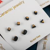 4pcs Ceramic Stud Earrings Anti Allergic Needle Plated Porcelain Gift Set