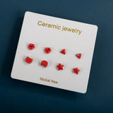 4pcs Ceramic Stud Earrings Anti Allergic Needle Plated Porcelain Gift Set