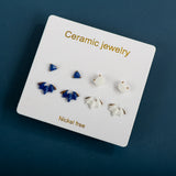4pcs Ceramic Stud Earrings Anti Allergic Needle Plated Porcelain Gift Set