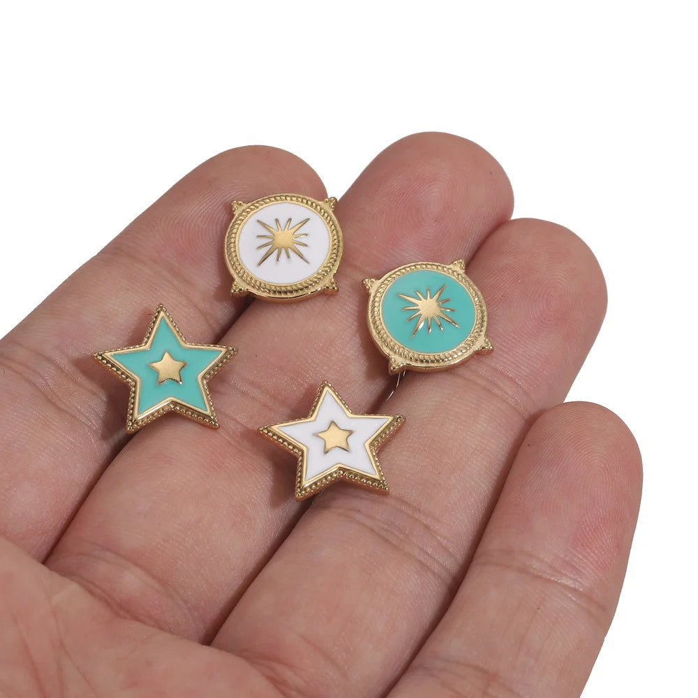 4pcs Enamel Pentagram Stainless Steel Sun Stud Posts for DIY Earrings