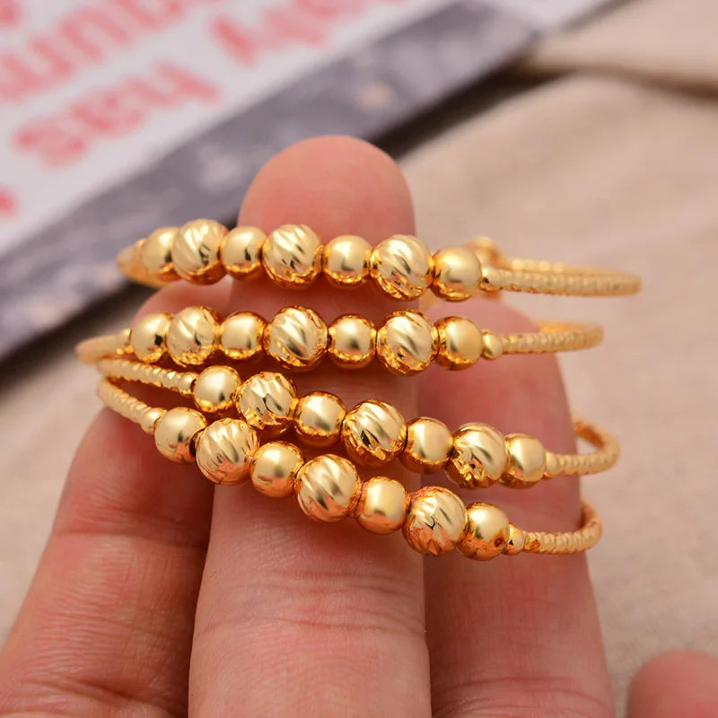 4pcs Ethiopian Arab Bangle for Girls Baby Charm Beads Bracelet Bell/Heart