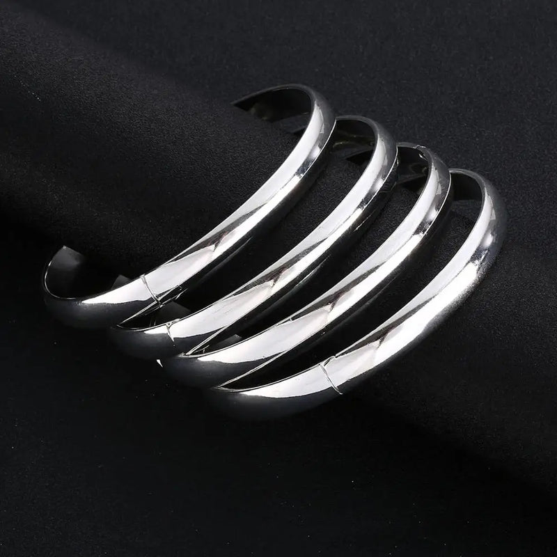 4pcs Ethiopian Bangles Dubai Silver Glossy Plain Jewelry