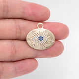 4pcs Evil Eye Charm 22mm, CZ Paved, 18K Plated Brass Oval Pendants