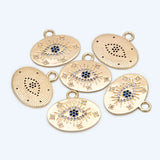 4pcs Evil Eye Charm 22mm, CZ Paved, 18K Plated Brass Oval Pendants