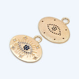 4pcs Evil Eye Charm 22mm, CZ Paved, 18K Plated Brass Oval Pendants