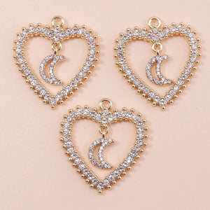 4pcs Clear Crystal Moon Love Hearts Pendants for DIY Jewelry Making Wedding
