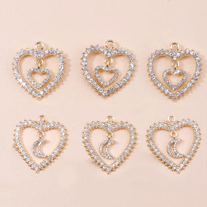 4pcs Clear Crystal Moon Love Hearts Pendants for DIY Jewelry Making Wedding