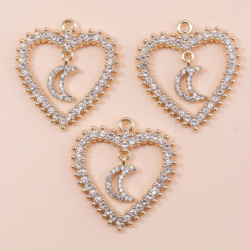 4pcs Clear Crystal Moon Love Hearts Pendants for DIY Jewelry Making Wedding