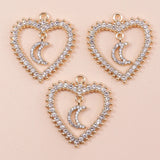 4pcs Clear Crystal Moon Love Hearts Pendants for DIY Jewelry Making Wedding
