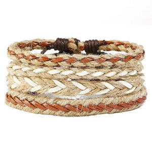 4pcs Ethnic Charm Bracelet Set Multilayer Braid Hemp Rope Wristband
