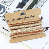 4pcs Ethnic Charm Bracelet Set Multilayer Braid Hemp Rope Wristband