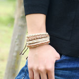 4pcs Ethnic Charm Bracelet Set Multilayer Braid Hemp Rope Wristband