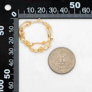 4pcs Flower Branch Circle Charms, 18K Plated Brass
