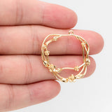4pcs Flower Branch Circle Charms, 18K Plated Brass
