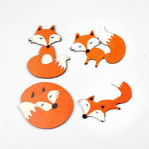 4pcs Fox Deer Wood Cut Charms DIY(WO-C)