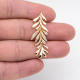 4pcs CZ Paved Leaf Charms 44x14mm Earring Necklace Pendant