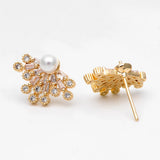 CZ Paved Flower Earring 17x12mm, Pearl Peg Earring Mounts