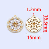 4pcs CZ Round Flower Charms 16.5x15mm Real Brass Clear Rhinestone Pendants
