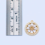4pcs CZ Round Flower Charms 16.5x15mm Real Brass Clear Rhinestone Pendants