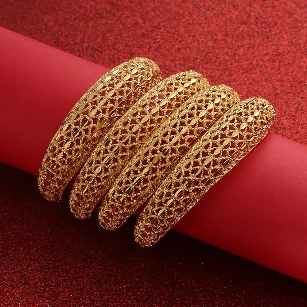 4pcs Hollow Bangles for Women Girl Dubai Bangles for African Bracelets