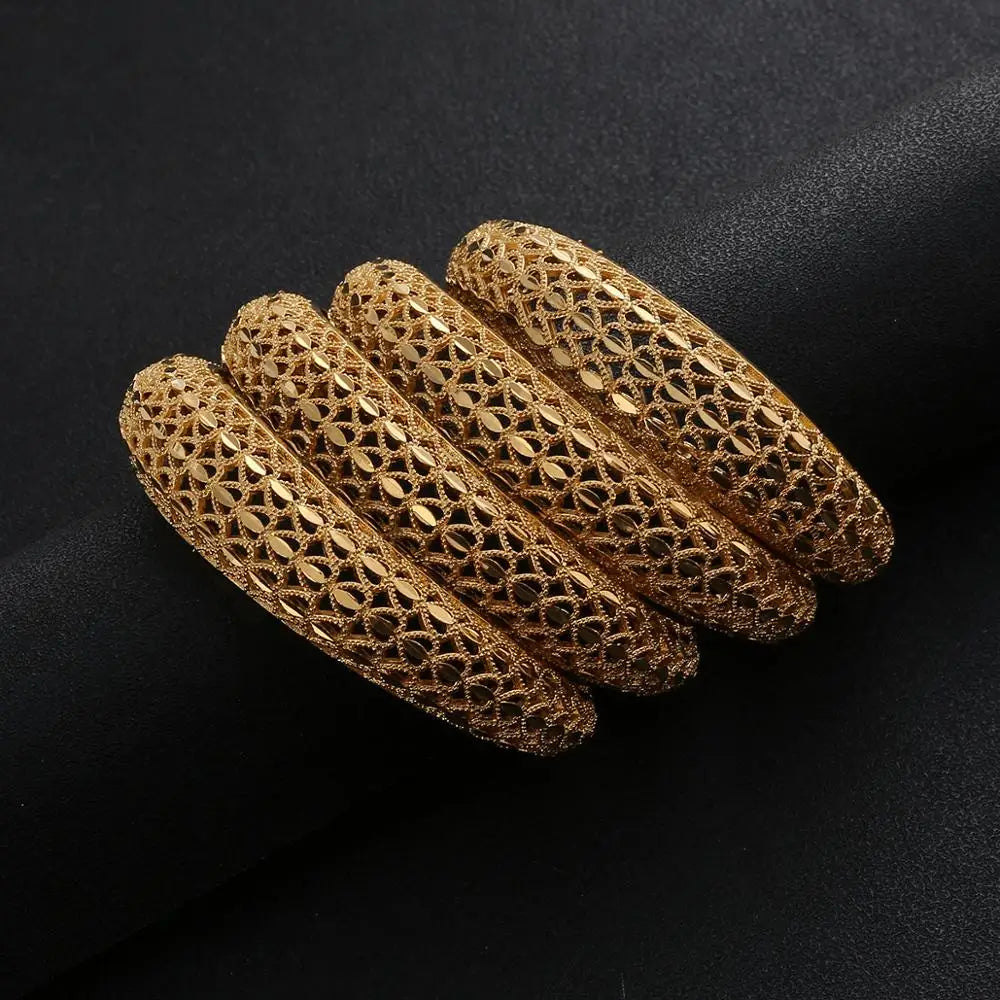 4pcs Hollow Bangles for Women Girl Dubai Bangles for African Bracelets
