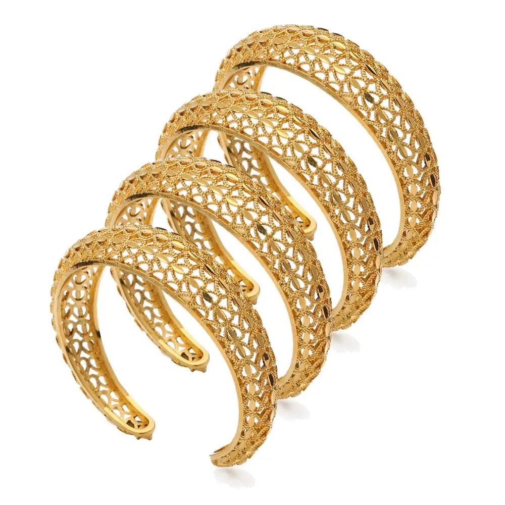 4pcs Hollow Bangles for Women Girl Dubai Bangles for African Bracelets