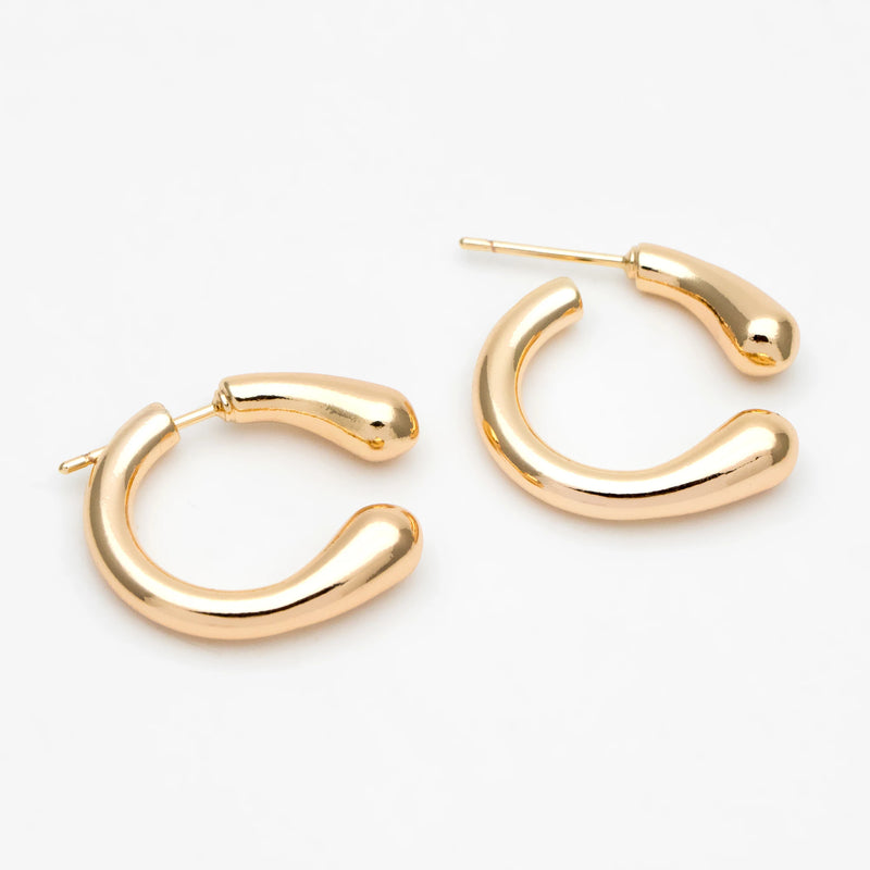 4pcs Curved Bar Ear Post with Ear Back, 18K Plated Earring Studs